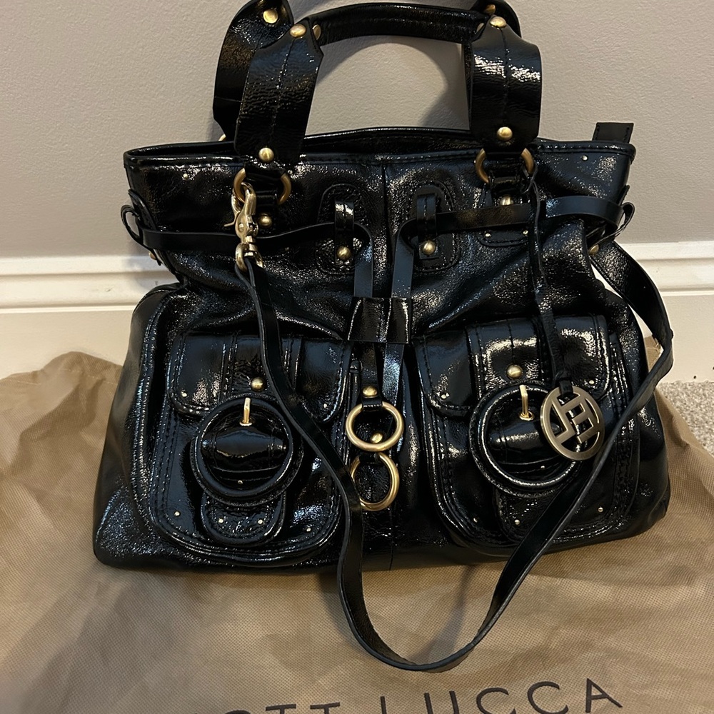 Elliott Lucca  Leather bag with brass accents